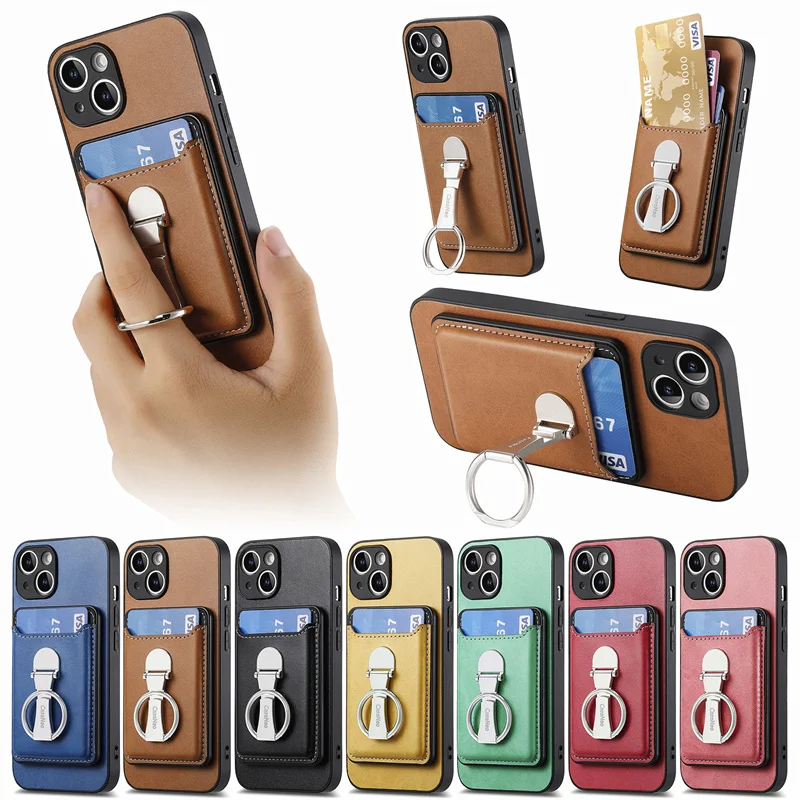 

For iPhone 16 15 14 Plus 16 15 13 12 11 Pro Max X XR XS Max 7 8 Plus Magnetic Separation Wallet Card Bag Ring Holder Phone Case