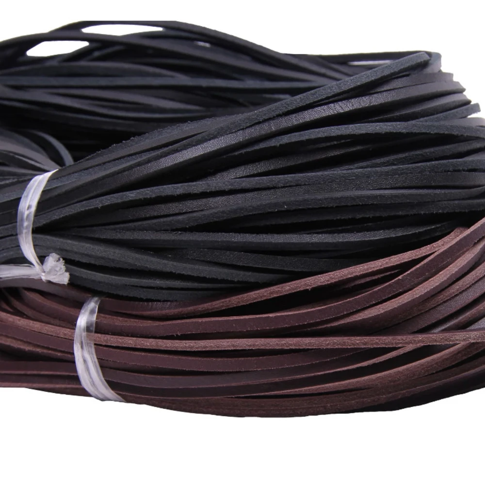 2 Meters Black/Coffee 3-4mm No Joints Flat Genuine Leather Jewelry Cord String Lace Rope DIY Shoelace Necklace Bracelet Finding