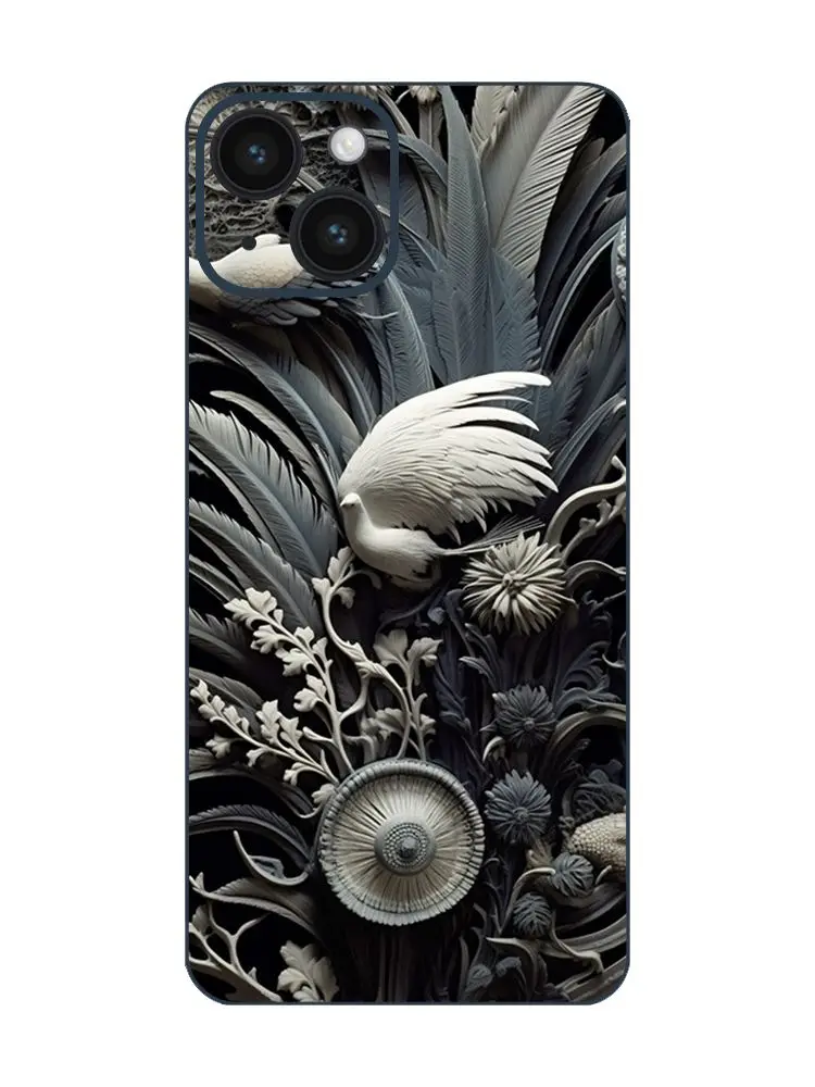 IPhone 14 Back Film All Wrap Textured SkIn Cover Sticker Decal With Sculpture Inspired Birds And Foliage