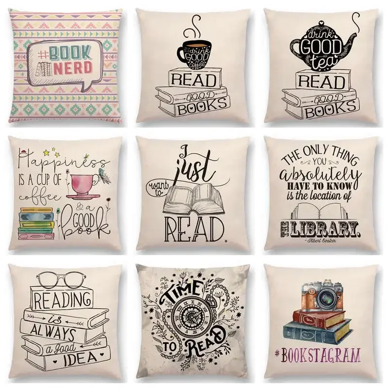 Tea Reading Books throw pillow cover with short plush print living room sofa decoration cushion cover pillow covers decorative