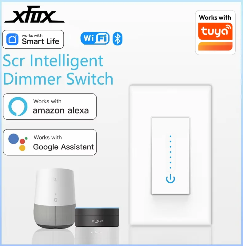 WiFI Smart Dimmer Switch US Thyristor Slider Light Dimmer Switch Supports Tuya  Alexa Voice Remote Control Intelligent Timing