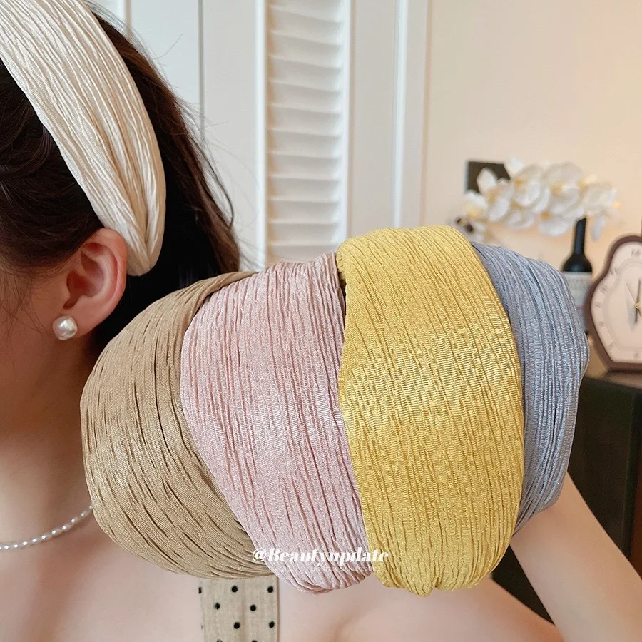 Headband Wrinkled Wide Band Cloth High Crown Fresh Versatile Women Hair Accessory Soft Elegant Outdoor Daily Non Slip