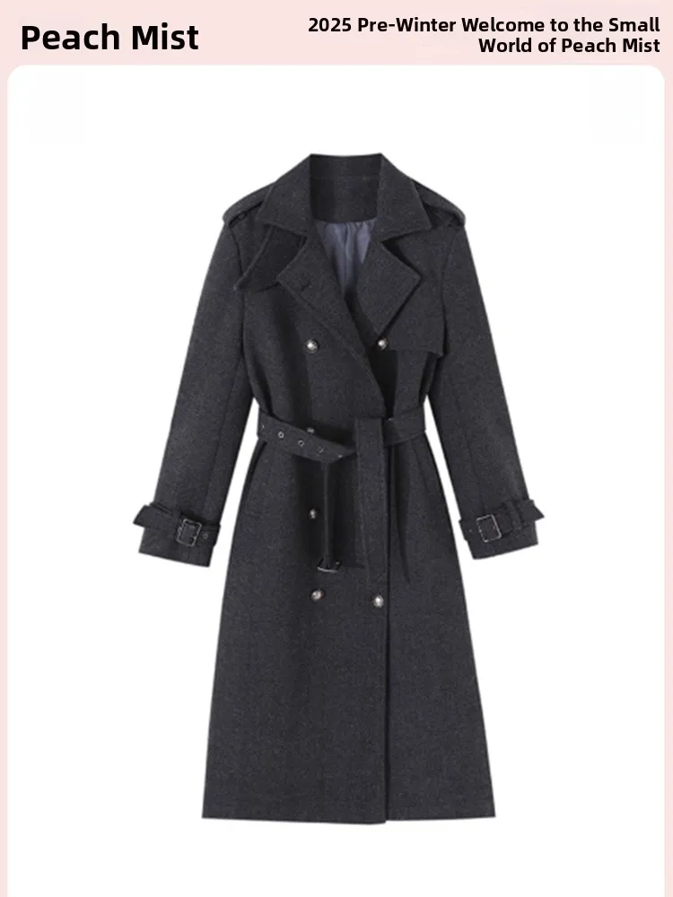 

ay Woolen Coat Korean Sle Women's Winter Faion High-End Feel Medium-Length Stand Collar Coat Polyester Fiber Thiened