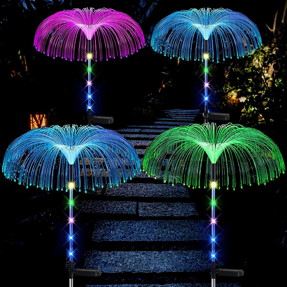 

1pc Solar Jellyfish Lights, 7 Color Changing, Solar Flowers Lights Outdoor Solar Garden Lights, Solar Fiber Optic Lights