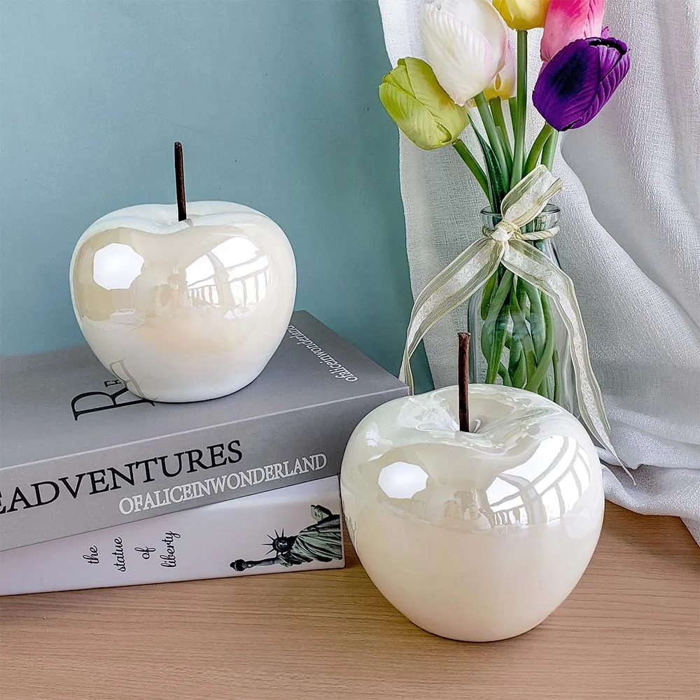 

2PCS/Set LED Translucent Apple Decoration Minimalist Living Room Wine Cabinet Home Ceramic Fruit Decor Ornaments Night Light