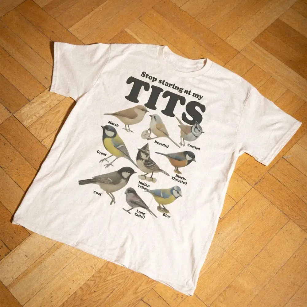 Y2k Tops Stop Staring At My Tits Shirt Meme Bird Shirt Vintage StyleT-Shirtprint Cotton Tees Casual Loose Streetwear Unisex