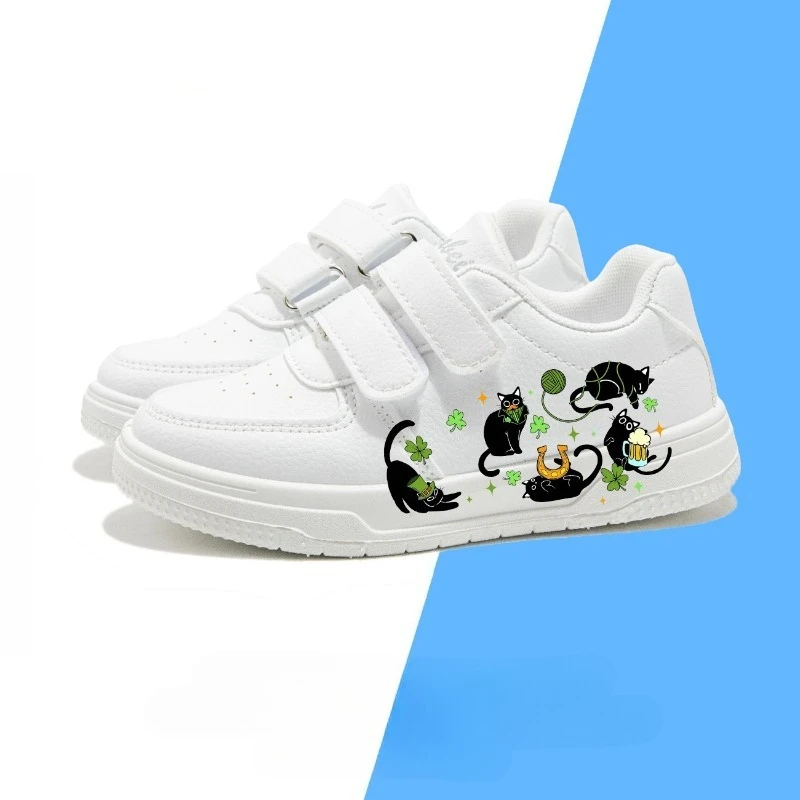Autumn New Kids White Shoes for Boys Girls Cartoon Cats Prints Fashion Children Back To School Casual Skate Sneakers Comfortable