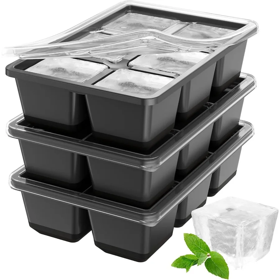 

Большие формы для кубиков льда, 3 упаковки, лоток для кубиков льда 1,8 Ih, силиконовые лотки для льда для Fre с крышкой, штабелируемая форма для кубиков льда для виски, легко R