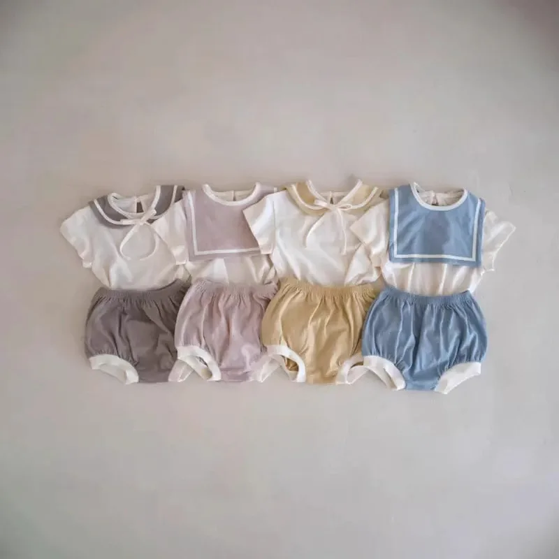 

2026 Summer New Infant Short Sleeve Clothes Set Baby Girl Sailor Collar T Shirts + Shorts 2pcs Suit Toddler Boy Pp Pants Outfits