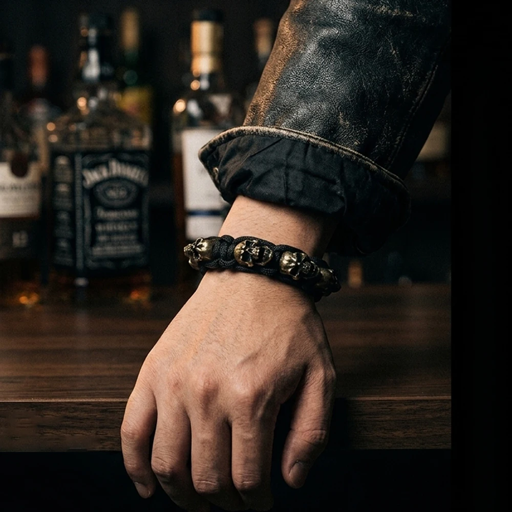Gothic Skull Bracelet Men Vintage Punk HipHop Adjustable Motorcycle Charm Jewelry Gift Wholesale Dropshipping