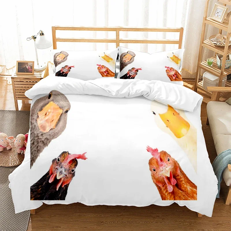 Chicken Duvet Cover King Queen Size Lovely Hen Pattern Bedding Set Kids Teens Adults Farm Animals Soft Polyester Comforter Cover