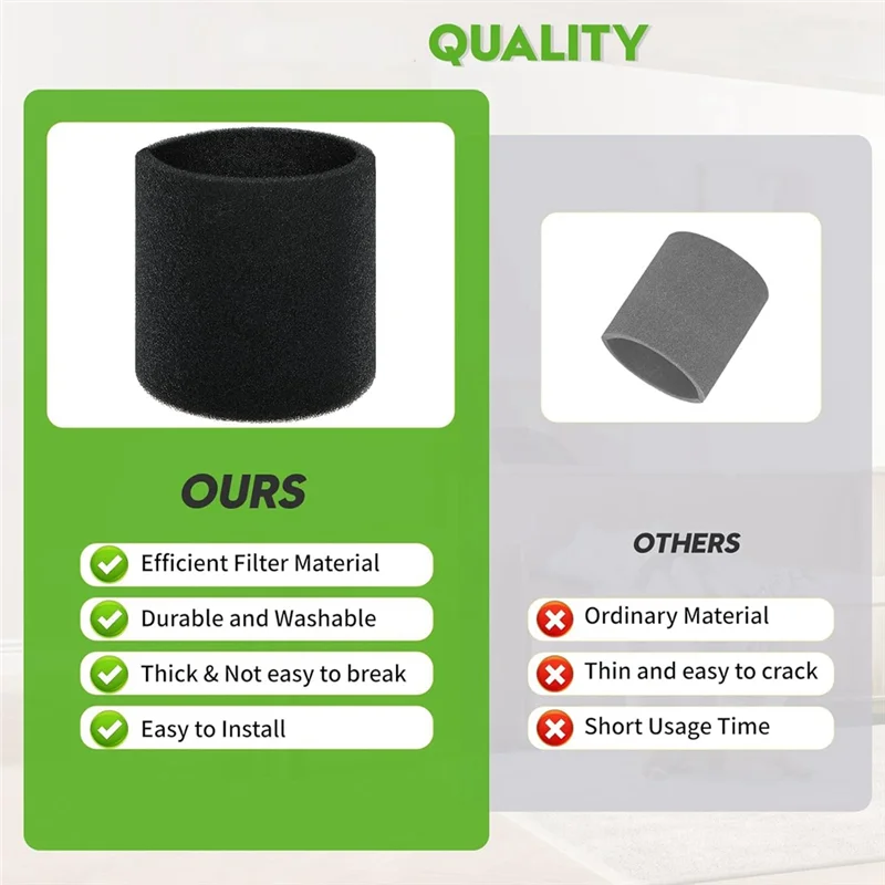 Filtro de funda de espuma Shopper's Appliances VF2001, paquete de 4 para un rendimiento óptimo con la mayoría de aspiradoras en seco y húmedo Shop Vac, Vacmaster y Genie