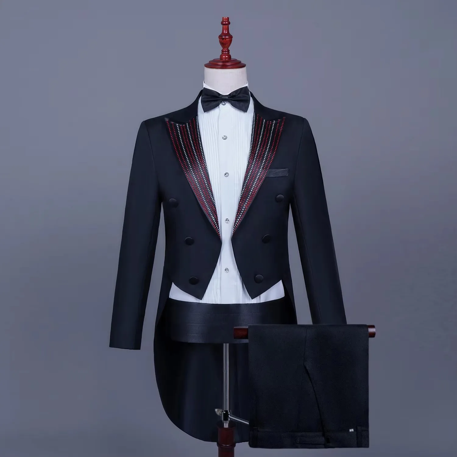 

Мужской тонкий фрак, костюм, смокинг из бисера, комплект из двух предметов, черный, белый цвет, певица, хор, пианист, волшебник, хозяин, одежда для выступлений