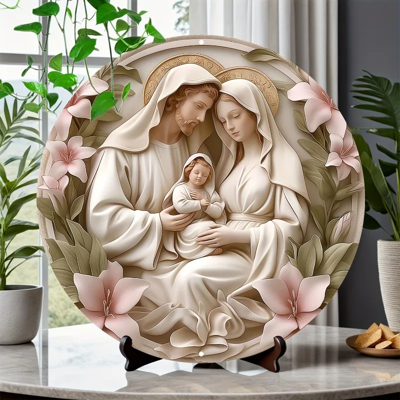 

Holy Family of Jesus" Round Aluminum Sign, Perfect for Home, Holiday Decor, Jesus Birth Plaque, Ideal Gift for Friends