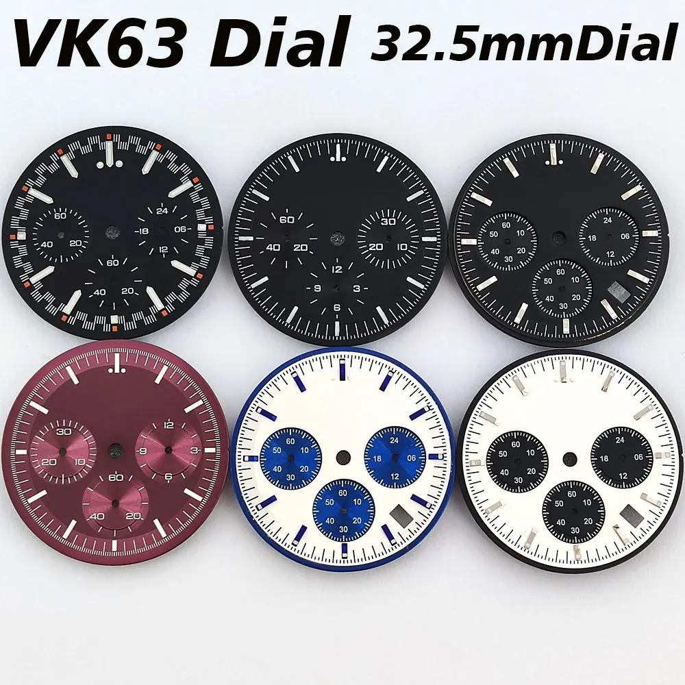 VK63 Zifferblatt, 32,5 mm, leuchtendes Zifferblatt und Zeiger für VK63 Uhrwerk, Uhrenzubehör, Ersatzzubehör für Uhren