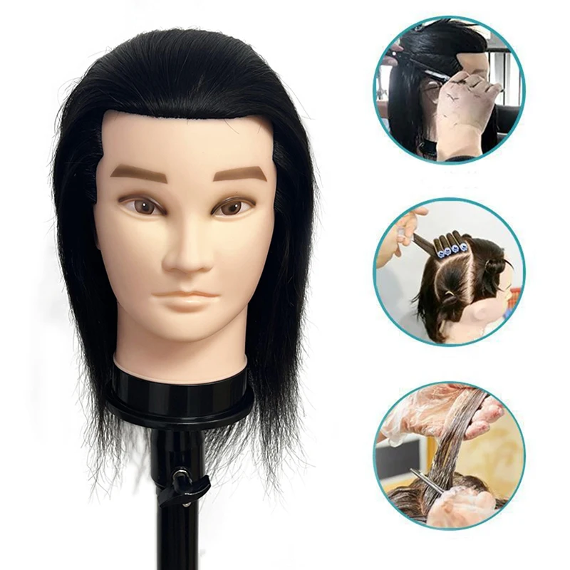 100% Human Hair Premium Mannequin Head and Free Fixture Bracket for Manikin Doll Head Styling Braiding Hairstylist Training