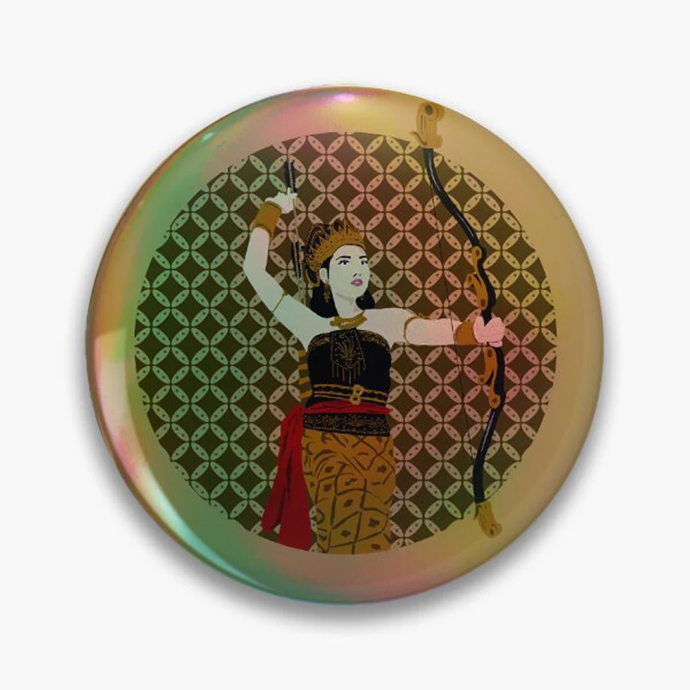 Srikandi Warrior Princess - Batik Inspired Javanese Art Pin Holographic Star Heart Pin Brooches Laminated Button Fashion Accesso