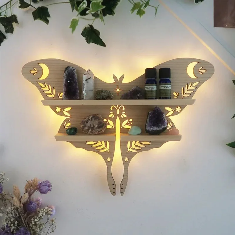 2022 new Butterfly Wooden Luna Moth Lamp Crystal Shelf Wooden Luna Moth Lamp Crystal Shelf Living Room Shelf Dropshipping