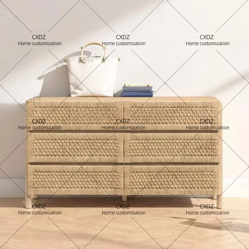 X country solid wood chest rattan storage cabinet bedroom wall locker retro