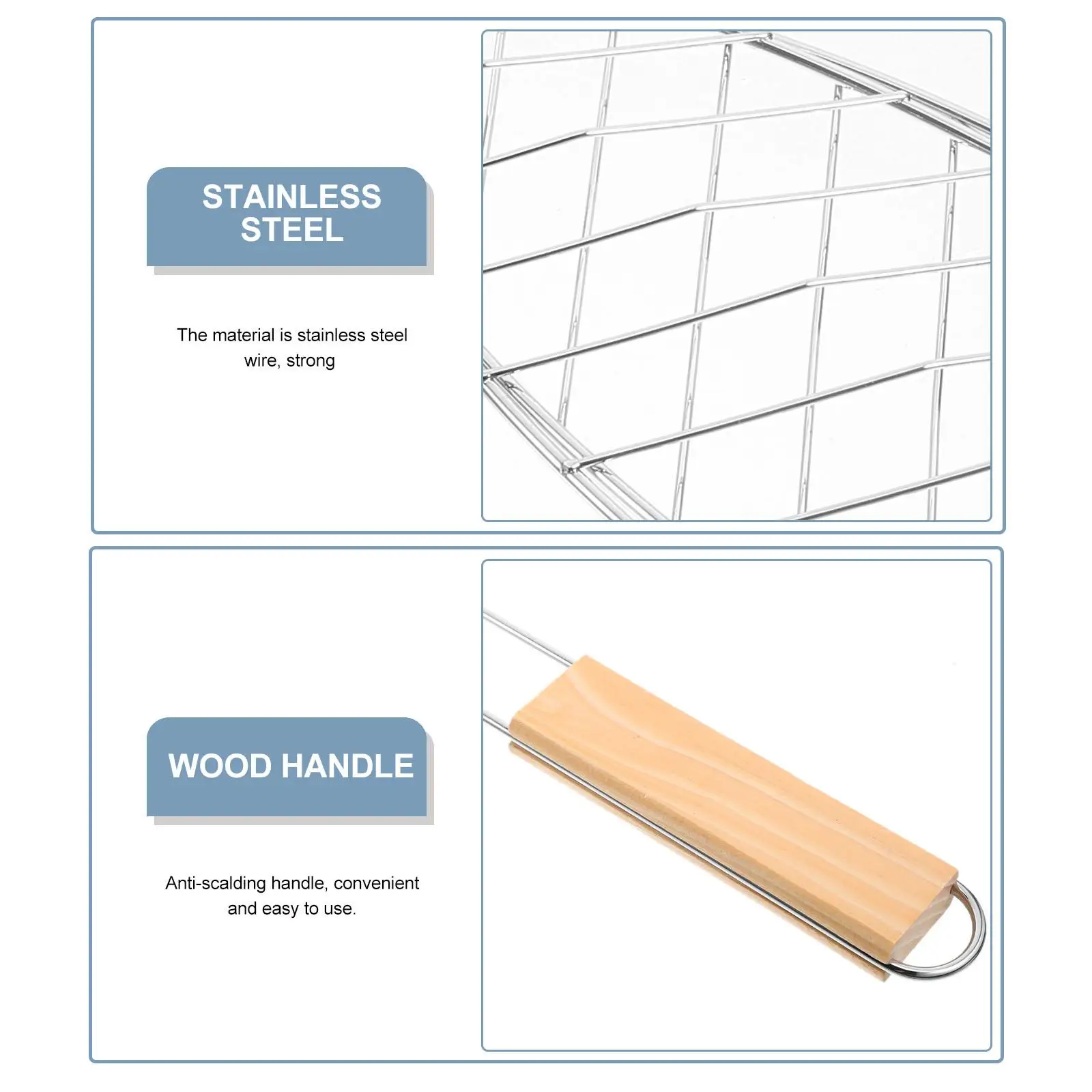 Grilled Fish Clips Mesh Rack Barbecue Stainless Steel Grilling Accessories Wood Net for Bbq