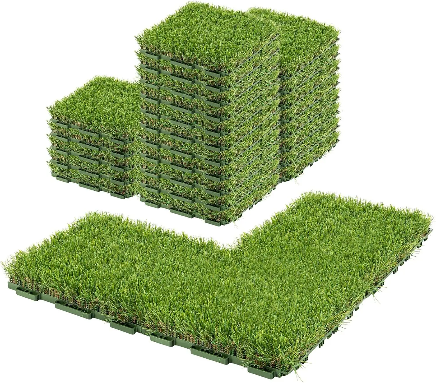 

12" x 12" 6 Pc Fake Grass Deck Turf Tiles with Upgrade Interlocking System Self-draining for Pet Indoor/Outdoor, Backyard, Patio