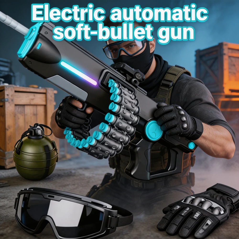 2 in 1 Auto Manual Soft Bullet Blaster Toy Gun Equipped with Scope Dual Modes Shooting Play Toy Educational Outdoor Game Toy