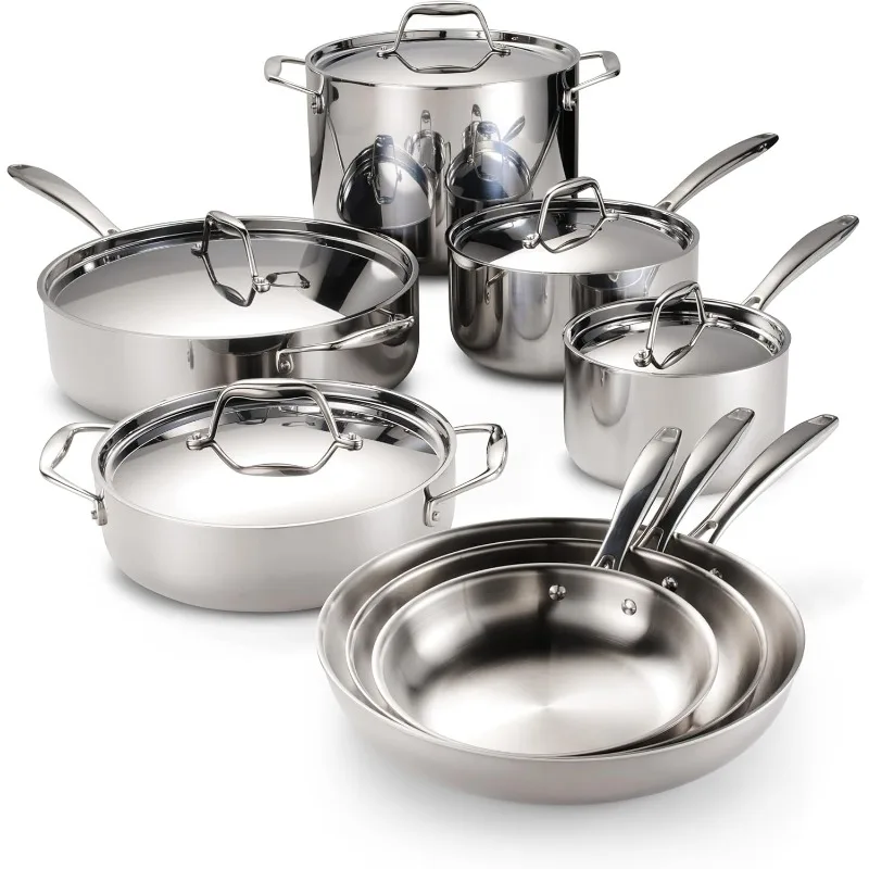 Tramontina Tri-Ply Clad Stainless Steel 13-Piece Cookware Set with Lids, Pots and Pans Kitchen Set, Induction-Ready