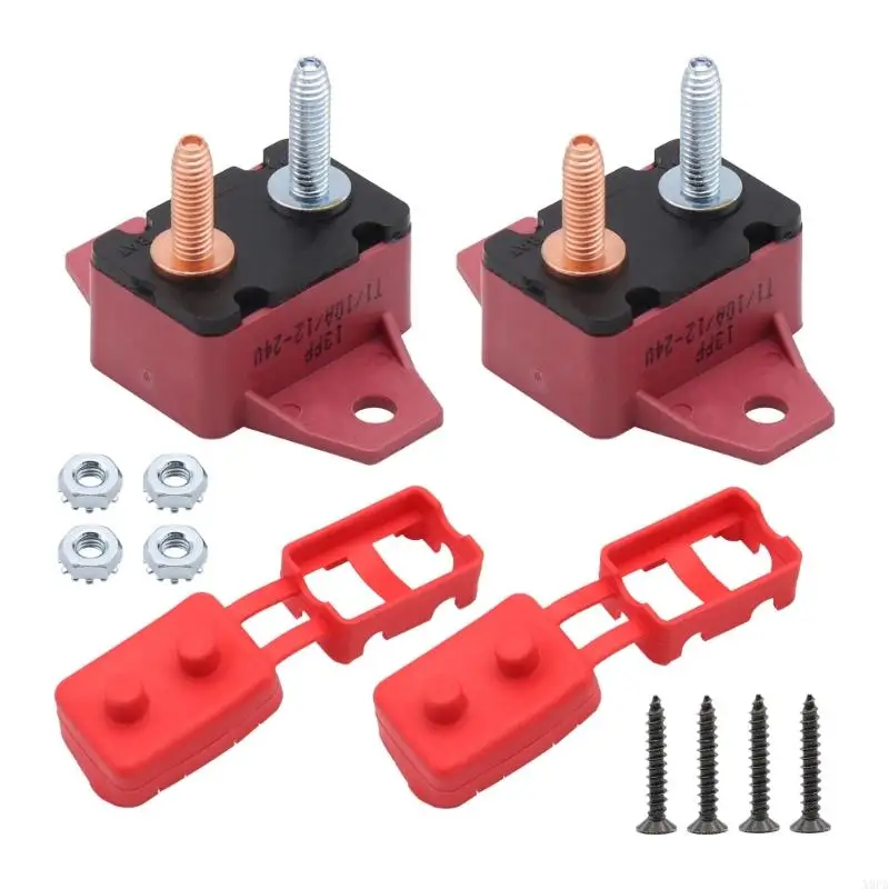 

X9FA 2Pcs 10Amp Automatic Reset Circuit Breakers with Protective Covers 6-28V Marine Boats Automotive Use