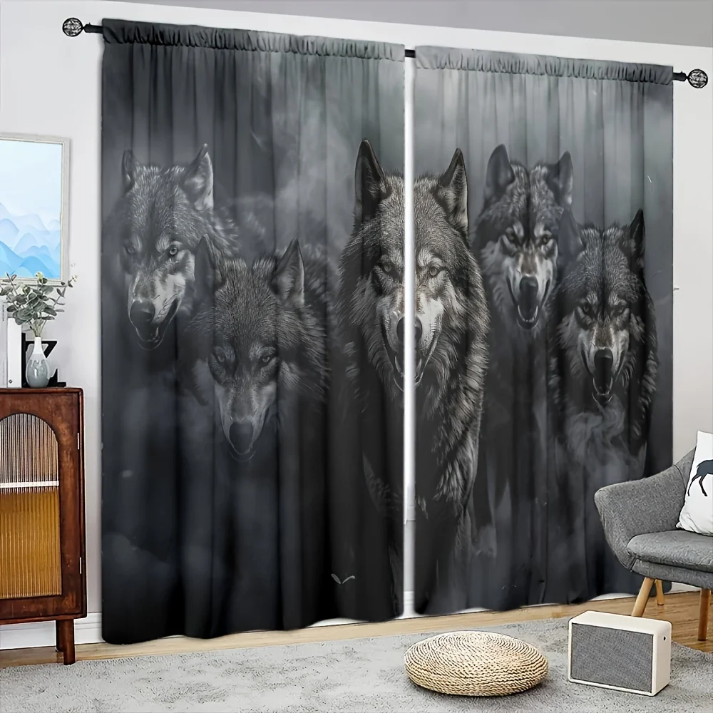 Dramatic Wolf Print Curtains Blackout Drapes for Living Room Bedroom Home Decor Wild Animal Style Curtain Panels Gothic Forest