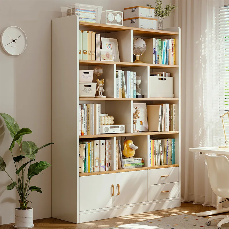 Solid wood bookshelf Floor shelf Multi-layer living room locker Integrated against the wall Student cabinet Household