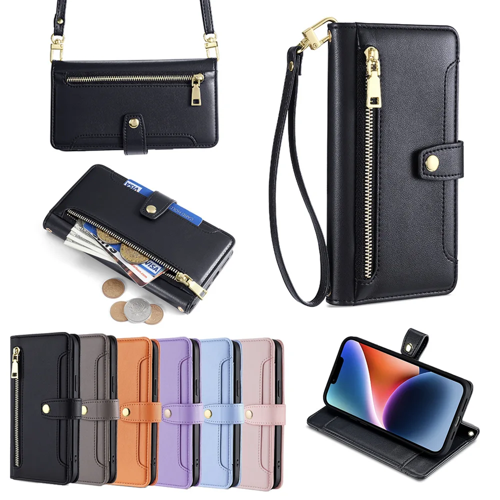 

Luxury Zipper Crossbody Case for Huawei Nova 12 Active 12 SE 12S 11 Ultra 11i 10 Leather Lanyard 5 Cards Slot Pocket Book Cover