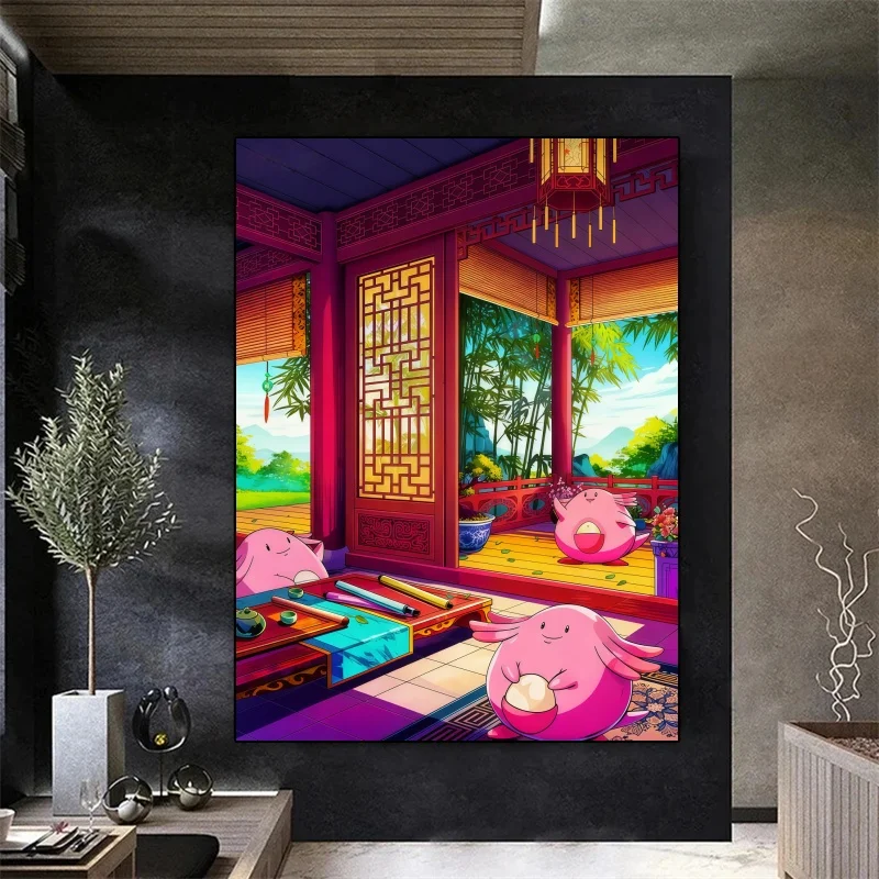 Obraz na płótnie Anime Pokémon Chansey, fantazyjny styl, dekoracja ścienna do domu, słodki prezent dla fanów Pokémona