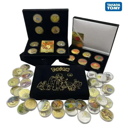 Pokemon Gift Box Set Metal Commemorative Coins Pikachu Gold Coins Silver Coins Children's Collection Toys The Best Birthday Gift