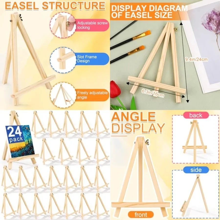 

24 Pack 9 Inch Wood Easels, Easel Stand for Painting Canvases, Art,and Crafts, Tripod, Painting Party Easel, Kids Student Tabletop Easels for Painting, Portable Canvas Photo Picture Sign Holder