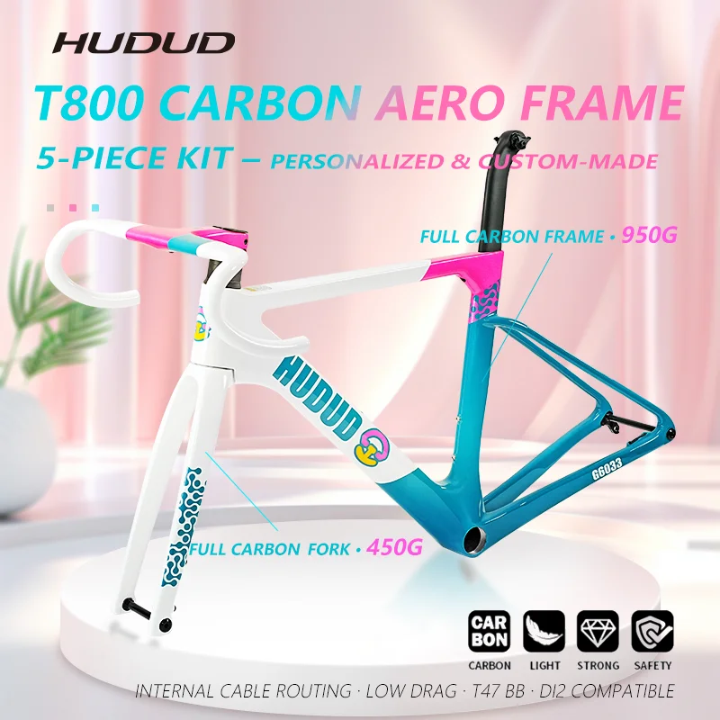 HUDUD R18 Carbon Fiber Road Bike Frame T800 Ultralight 950g Internal Cable Routing T47 BB Di2 Compatible Disc Brake