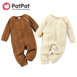 PatPat jesień niemowlę noworodek Romper Baby Boy/dziewczyna ubrania dorywczo solidny kabel dzianiny z długim rękawem kombinezon Playsuit dla niemowląt