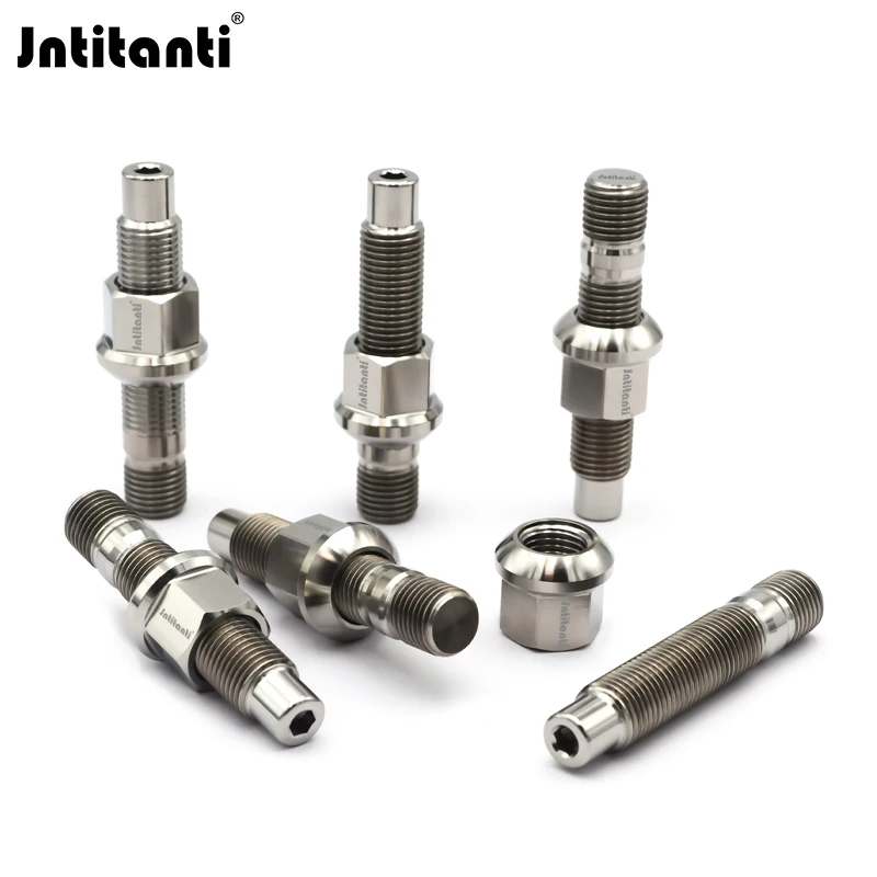 

Комплекты колесных шпилек Jntitanti серебристого цвета, гоночное шаровое сиденье Gr.5, титановая гайка и шпилька колеса M14 * 1,5 мм для гонок VW AUDI