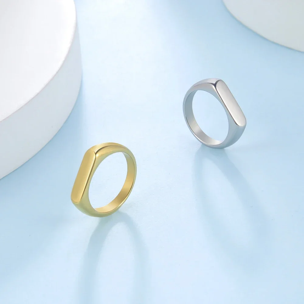 Skyrim Minimalist Signet Rings Women Men Stainless Steel Wide Rectangle Geometric Rings Fashion Wedding Jewelry Gift Wholesale