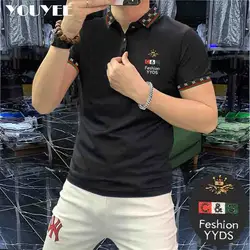 Trendy Men's Polo Shirt Embroidery Lapel Male Cotton Tees Versatile Summer Fashion Comfortable Top Contrast Rib Design Clothing