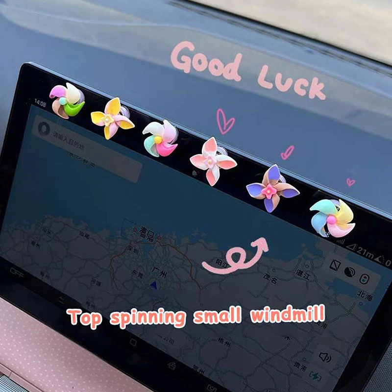 3/6Pcs Candy Color Car Windmill Ornaments Cute Center Console Small Decor Creative Auto Interior Accessories Supplies