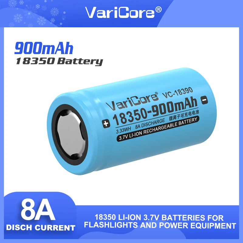 VariCore ICR 18350 Lithium Battery 900mAh Rechargeable Battery 3.7V 8A Power Cylindrical Lamps Electronic Cigarette Smoking