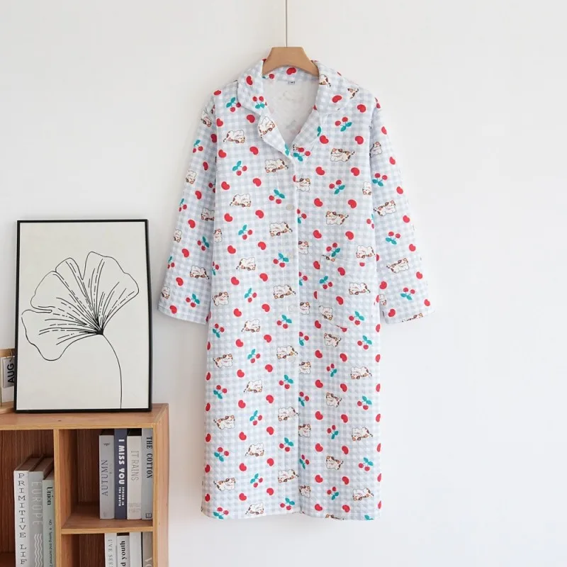 Autumn Winter Women Warm 100& Cotton with Filler Robe Ladies Cute Bathrobe Female Long Sleeve Dressing Gown Loungewear Robes