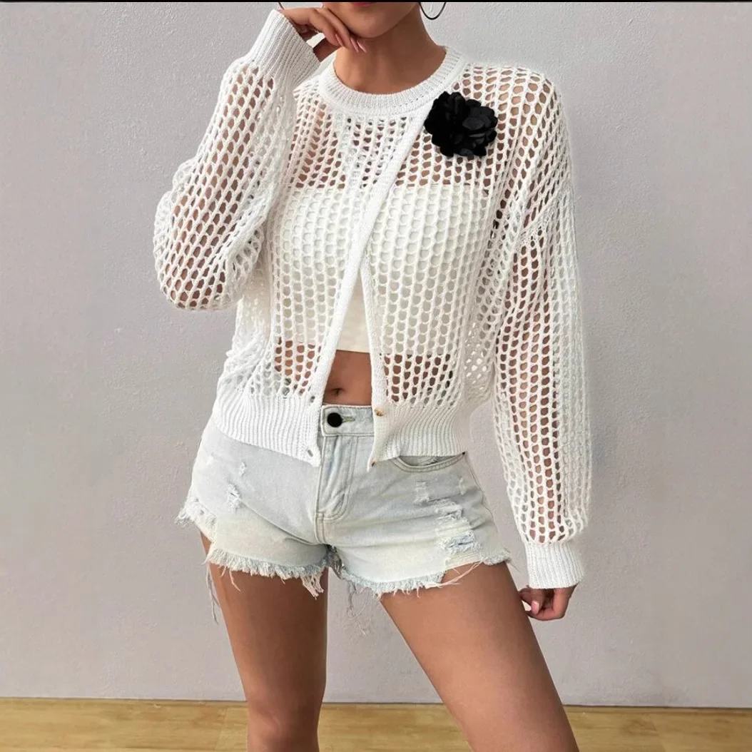 

2026 Summer New Hollow Loose Fashion Knitted Hoodie for Women