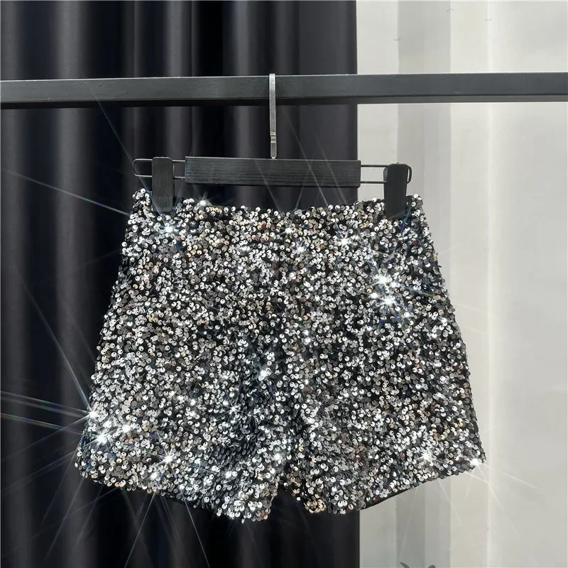 High Quality Sexy Sequins Shiny Zipper Shorts Women Nightclub Hot Pants for Women Black Silver