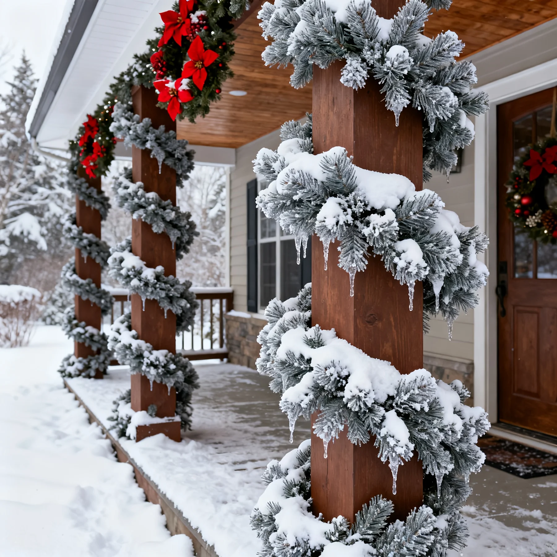 1 Stück Luxuriöse Schneebestäubte Tannengirlande Weihnachtsdekoration für Innen und Außen Feiertags-Hängedekoration Realistische Künstliche Winterpflanze – Detail 8