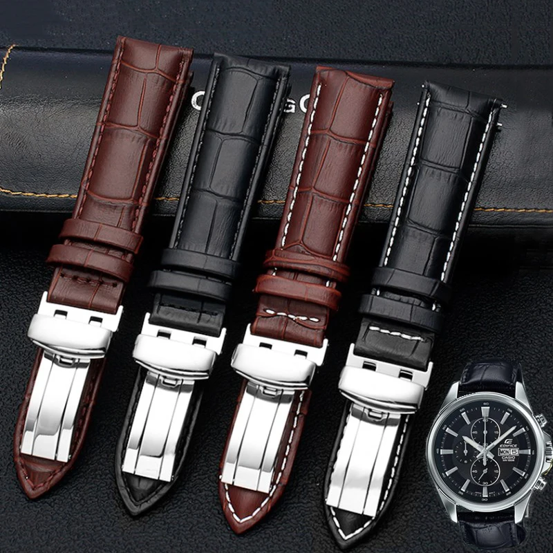 20mm 22mm Genuine Leather Watchband Casio BEM-501 506 307 EDIFICE Series EFB-530 MTP-1303 Watch Band Bracelet Strap Black Brown