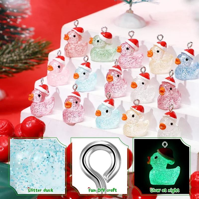 Christmas Mini Resin Ducks Luminous Christmas Tiny Duck Mini Resin Animals Miniature Glow In The Dark Duck Charms