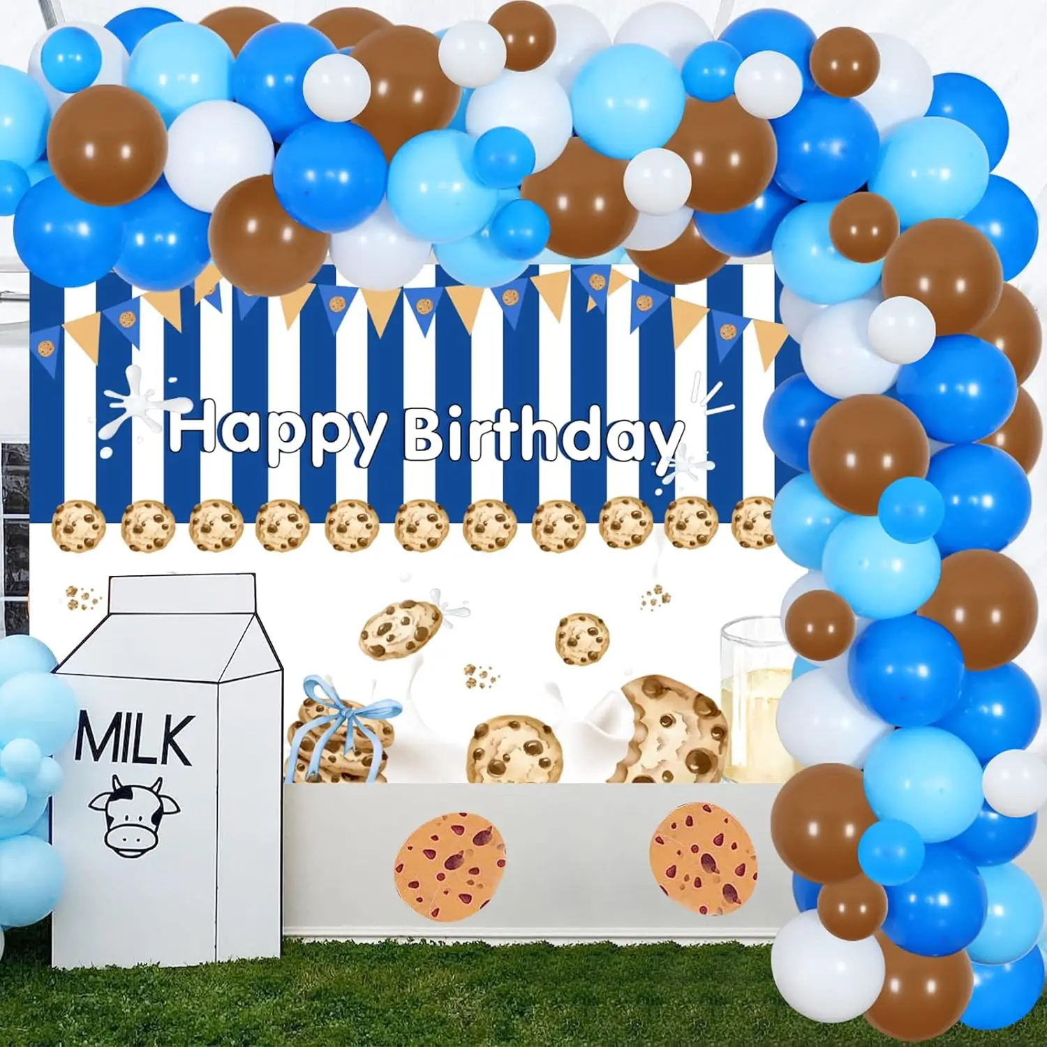 Milk Cookies Birthday Party Decor Balloon Garland Arch Kit with Backdrop for Boys Cookie Milk Party Supplies Baby Shower Decor