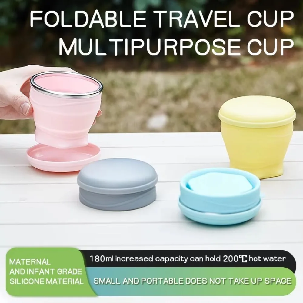 Fashion 180ml Folding Cups Silicone Lightweight Collapsible Travel Cups Creative with Lid Telescopic Drinking Mug for Outdoor