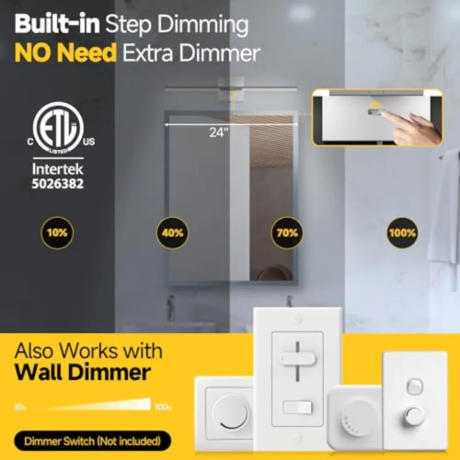 Vanity Lights 4-Level Brightness Built-in Dimmer 14W Dimmable 5CCT Bathroom Light Fixtures Over Mirror Baked Vanity Lights for